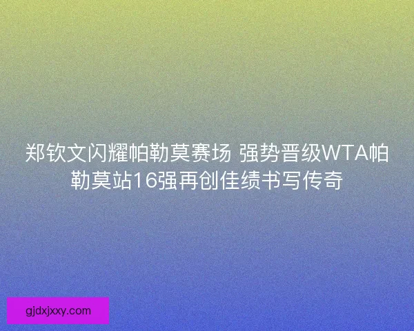 郑钦文闪耀帕勒莫赛场 强势晋级WTA帕勒莫站16强再创佳绩书写传奇