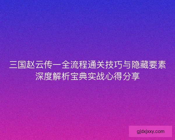 三国赵云传一全流程通关技巧与隐藏要素深度解析宝典实战心得分享